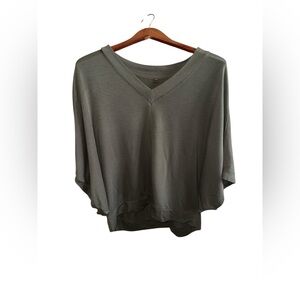 LOFT Charcoal V-Neck Blouse Poncho Style  Loose Fit Casual Every Day Shirt Top